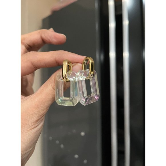 Chunky Clear Acrylic earrings , long clear white earrings , ice cube acrylic - Picture 2 of 7